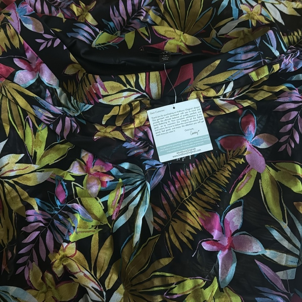 Antthony Tropical Floral Print Mesh Stretch Skirt Pull On Faux Wrap Tiered 1X - Picture 3 of 4